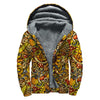 Abstract Sunflower Pattern Print Sherpa Lined Zip Up Hoodie