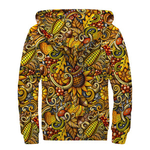 Abstract Sunflower Pattern Print Sherpa Lined Zip Up Hoodie