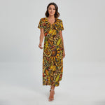 Abstract Sunflower Pattern Print Short Sleeve Maxi Dress