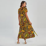 Abstract Sunflower Pattern Print Short Sleeve Maxi Dress