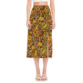Abstract Sunflower Pattern Print Side Slit Midi Skirt