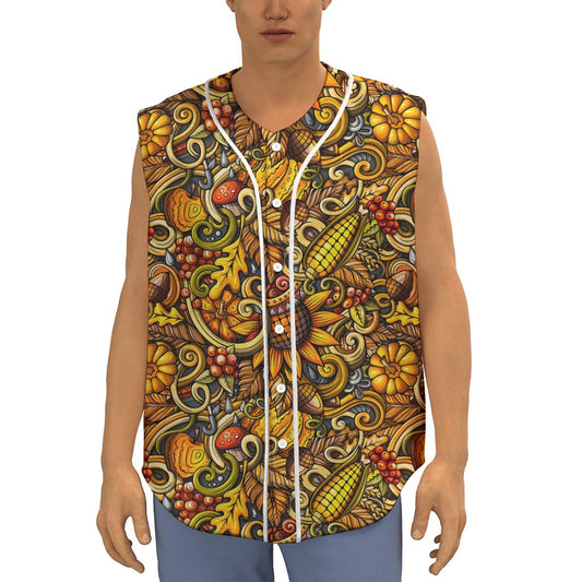 Abstract Sunflower Pattern Print Sleeveless Baseball Jersey
