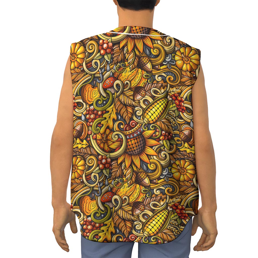 Abstract Sunflower Pattern Print Sleeveless Baseball Jersey