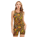 Abstract Sunflower Pattern Print Sleeveless One Piece Swimsuit