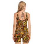 Abstract Sunflower Pattern Print Sleeveless One Piece Swimsuit