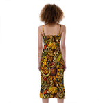 Abstract Sunflower Pattern Print Slim Fit Midi Cami Dress