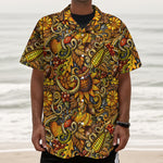 Abstract Sunflower Pattern Print Textured Short Sleeve Shirt
