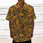 Abstract Sunflower Pattern Print Textured Short Sleeve Shirt