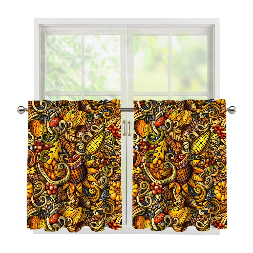Abstract Sunflower Pattern Print Tier Curtains