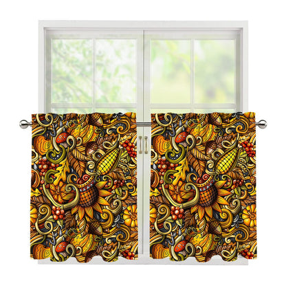 Abstract Sunflower Pattern Print Tier Curtains