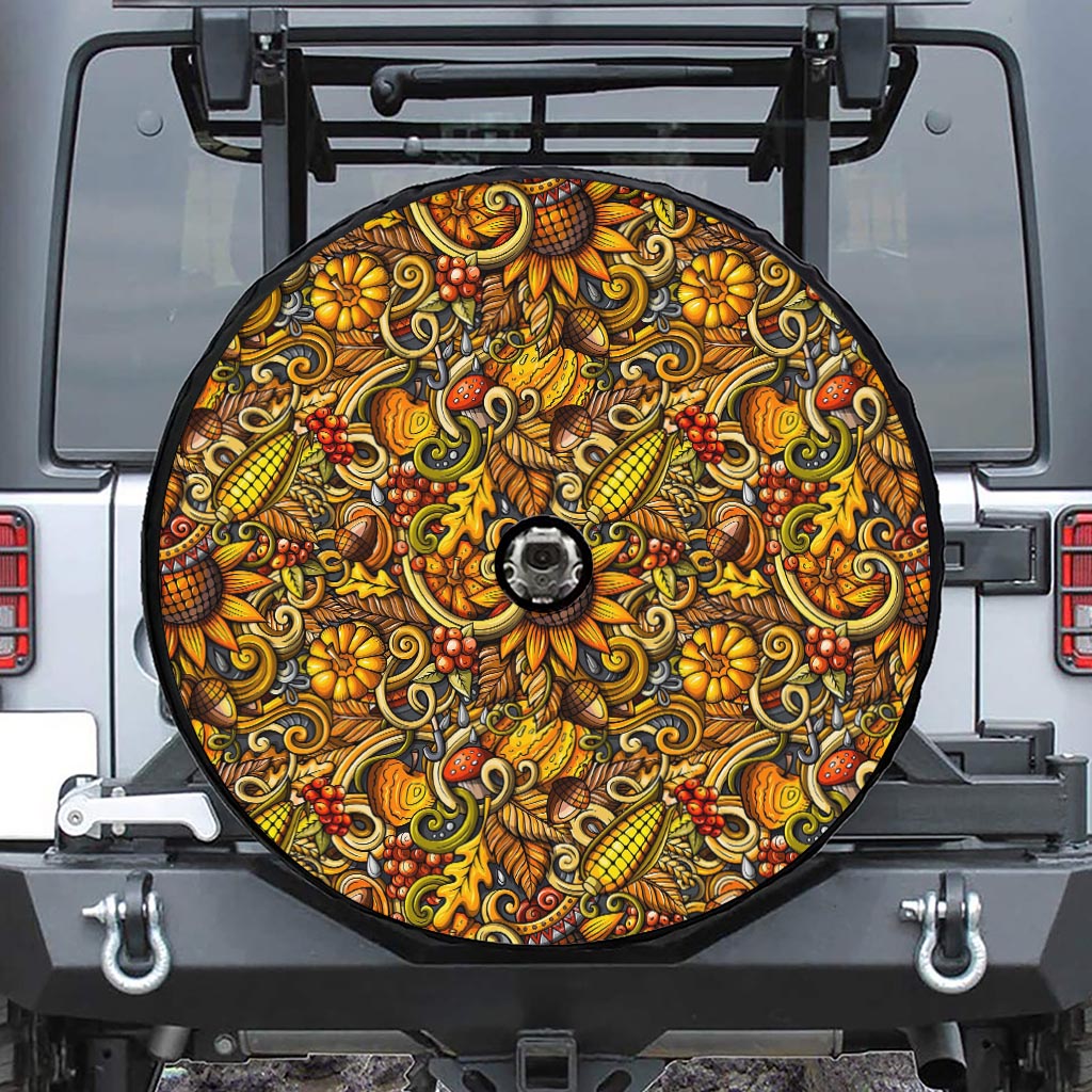 Abstract Sunflower Pattern Print Tire Cover With Camera Hole