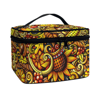 Abstract Sunflower Pattern Print Travel Makeup Bag