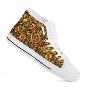 Abstract Sunflower Pattern Print White High Top Sneakers