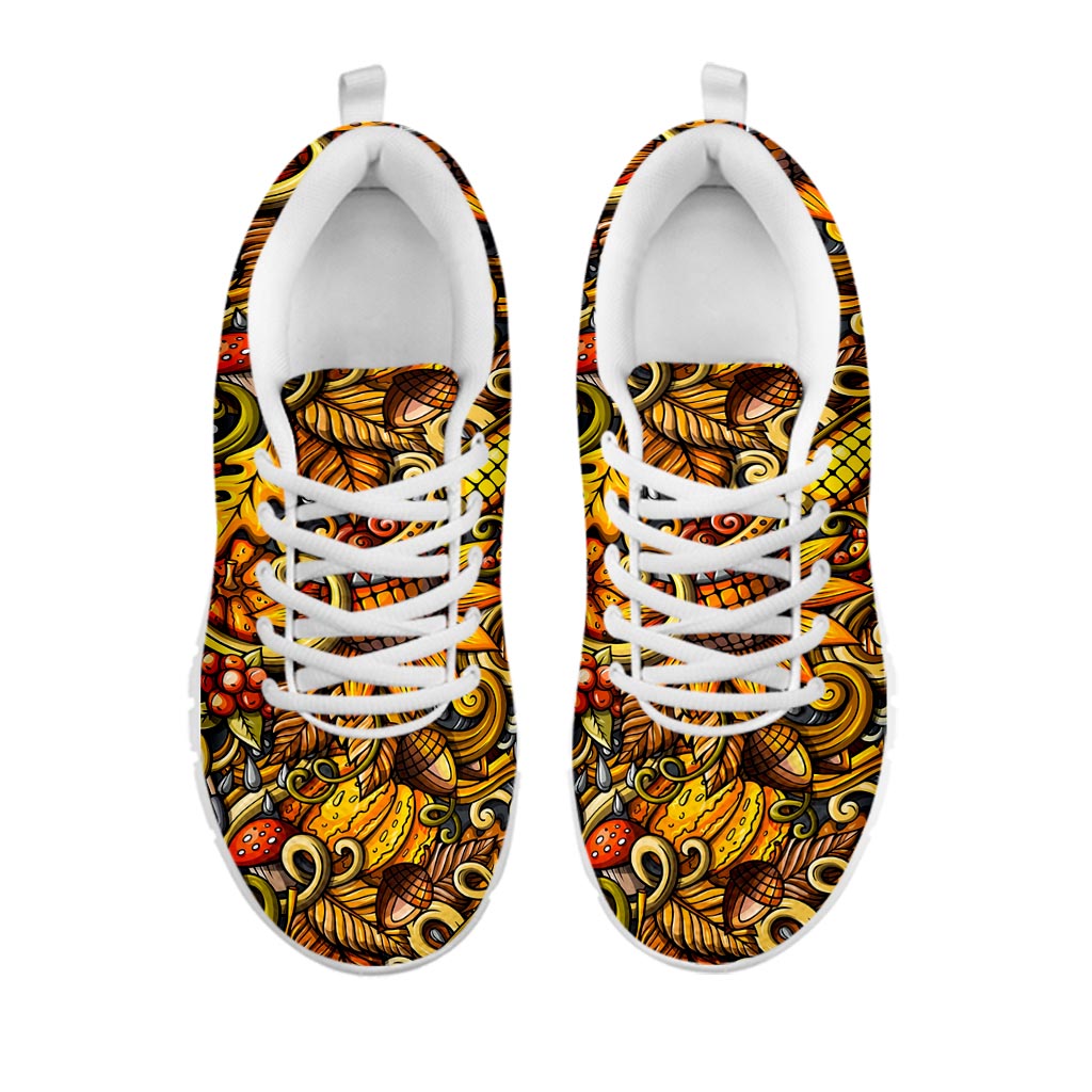 Abstract Sunflower Pattern Print White Running Shoes