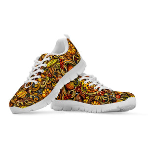 Abstract Sunflower Pattern Print White Running Shoes