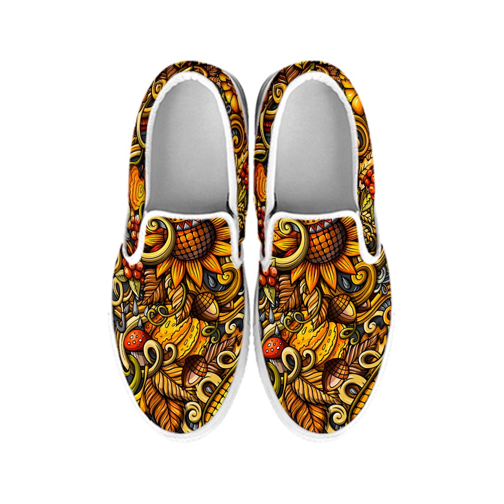 Abstract Sunflower Pattern Print White Slip On Sneakers