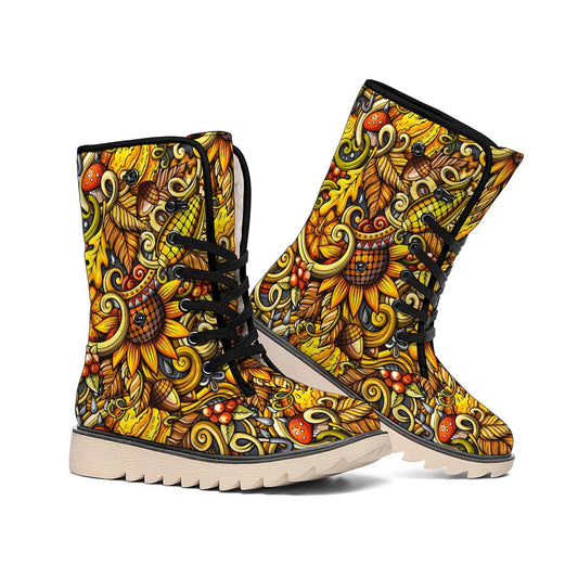 Abstract Sunflower Pattern Print Winter Boots