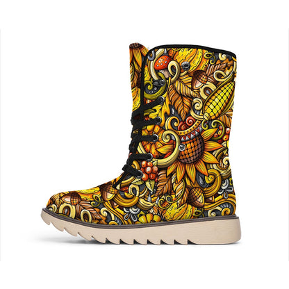 Abstract Sunflower Pattern Print Winter Boots