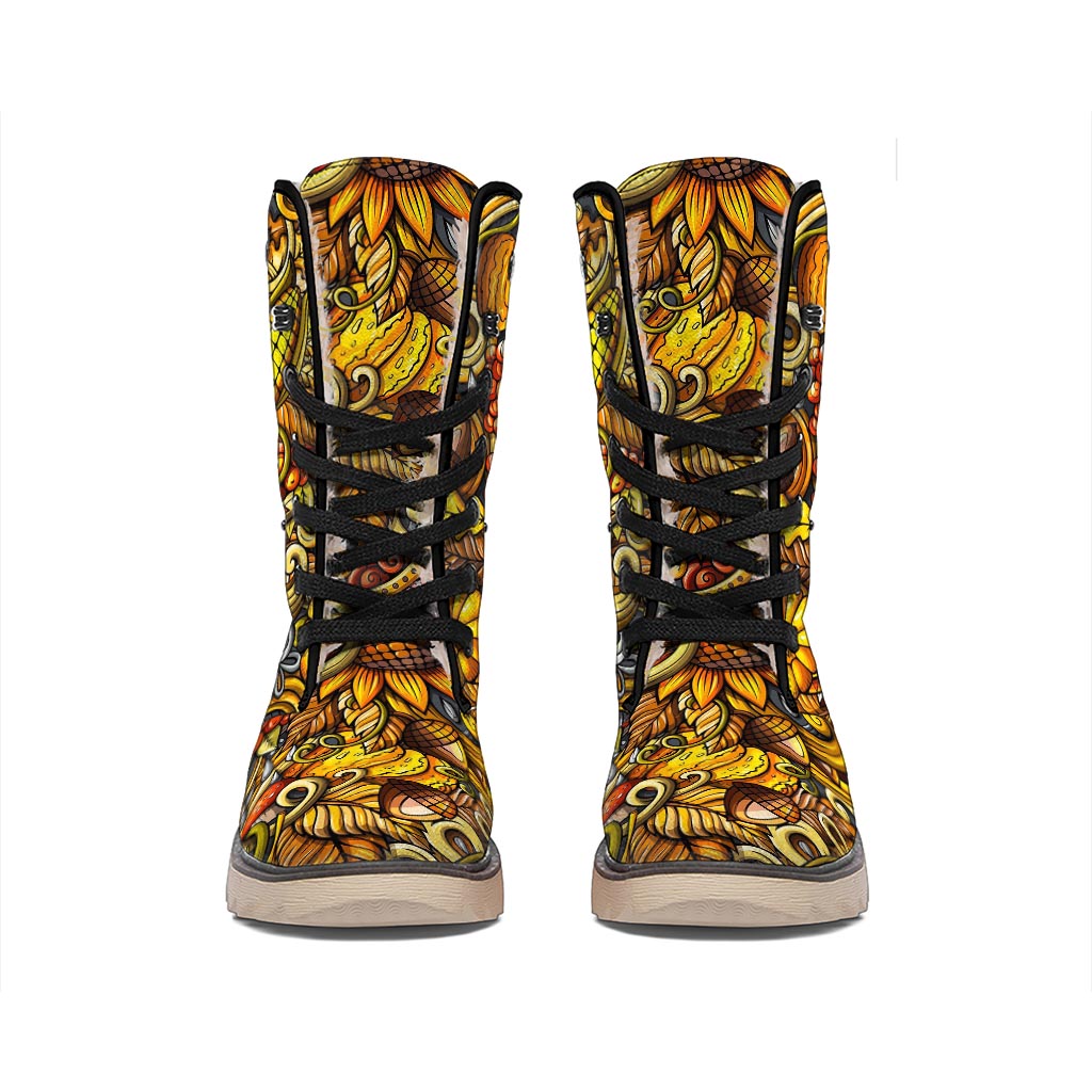 Abstract Sunflower Pattern Print Winter Boots