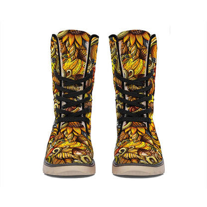 Abstract Sunflower Pattern Print Winter Boots