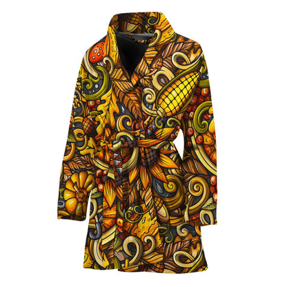 Abstract Sunflower Pattern Print Women's Bathrobe