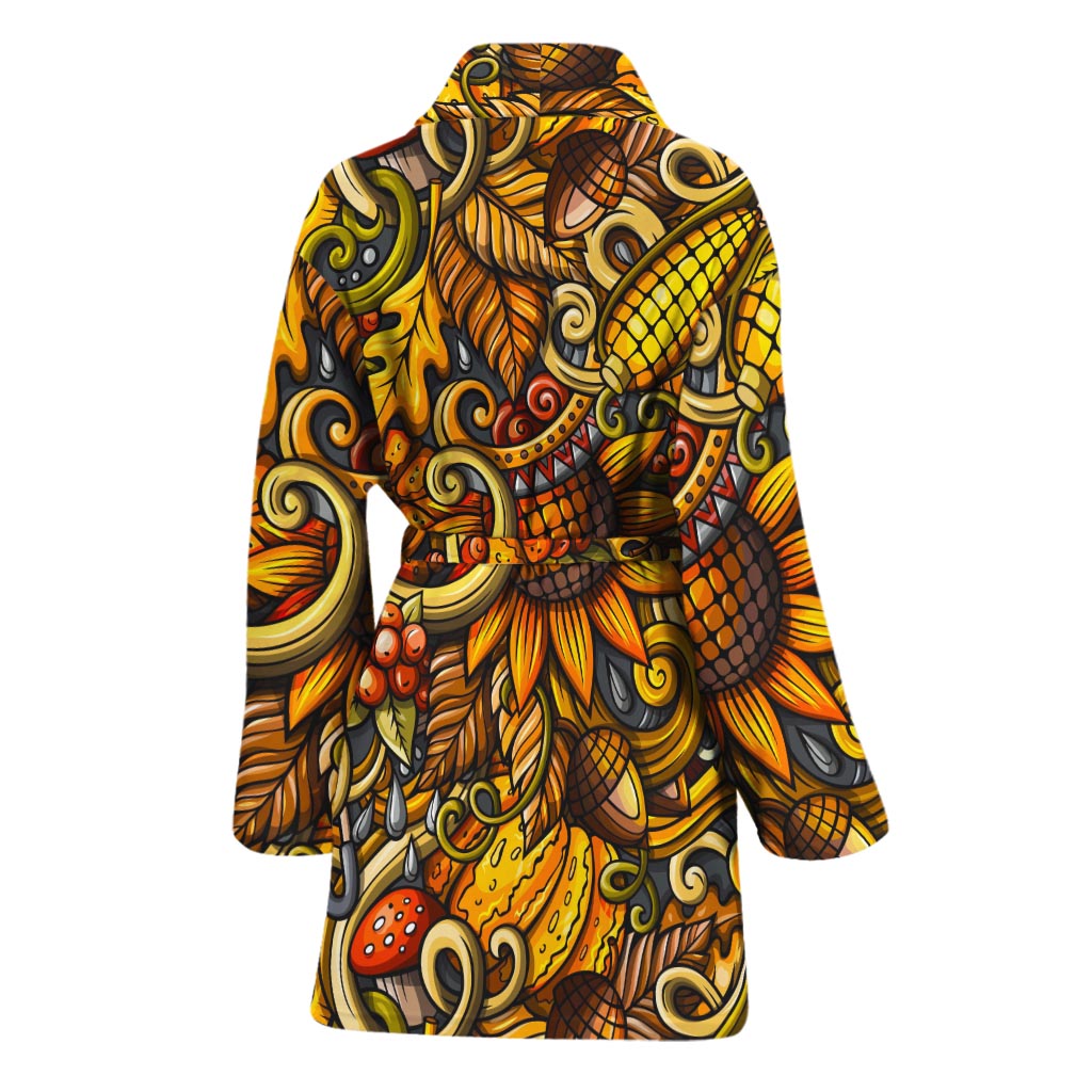 Abstract Sunflower Pattern Print Women's Bathrobe