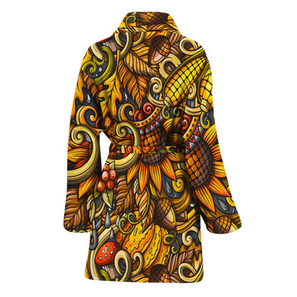 Abstract Sunflower Pattern Print Women's Bathrobe