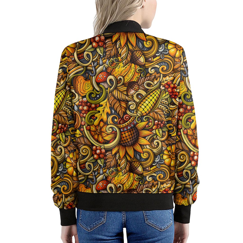 Abstract Sunflower Pattern Print Women's Bomber Jacket