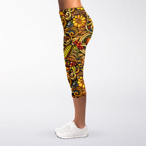 Abstract Sunflower Pattern Print Women's Capri Leggings