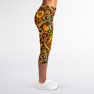 Abstract Sunflower Pattern Print Women's Capri Leggings