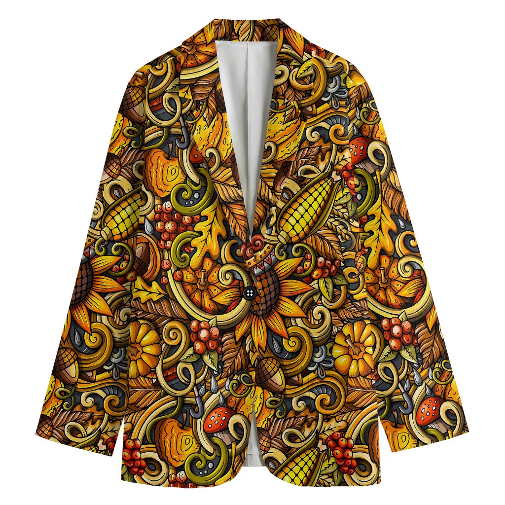 Abstract Sunflower Pattern Print Women's Cotton Blazer