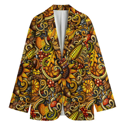 Abstract Sunflower Pattern Print Women's Cotton Blazer