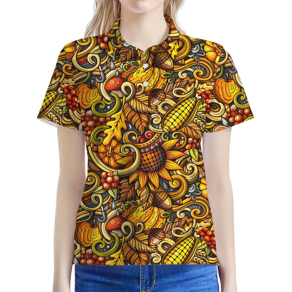 Abstract Sunflower Pattern Print Women's Polo Shirt