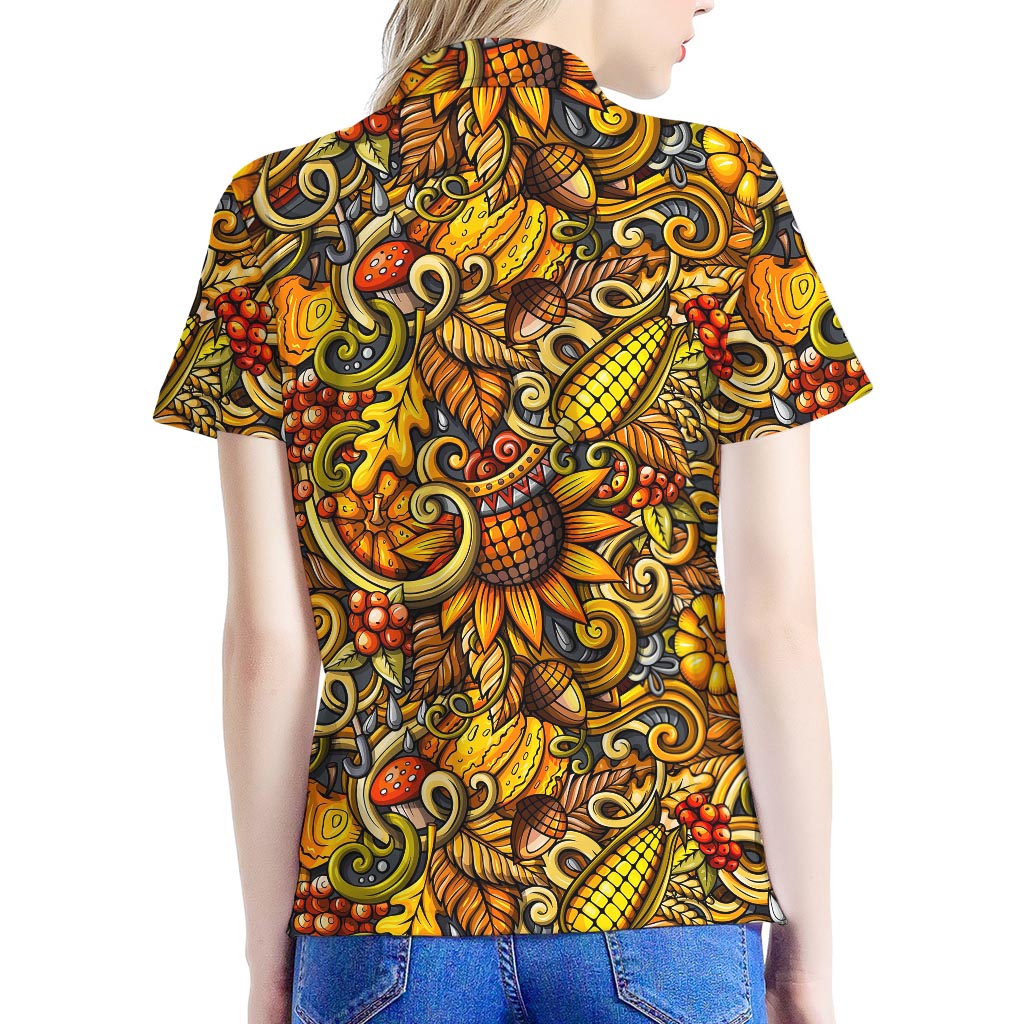 Abstract Sunflower Pattern Print Women's Polo Shirt