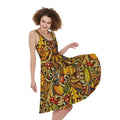 Abstract Sunflower Pattern Print Sleeveless Knee Length Dress