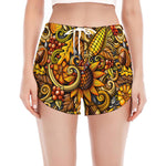 Abstract Sunflower Pattern Print Women's Split Running Shorts