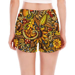 Abstract Sunflower Pattern Print Women's Split Running Shorts