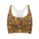 Abstract Sunflower Pattern Print Women's Sports Bra