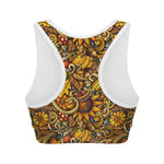 Abstract Sunflower Pattern Print Women's Sports Bra