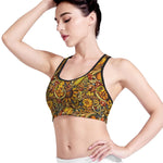 Abstract Sunflower Pattern Print Women's Sports Bra