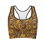 Abstract Sunflower Pattern Print Women's Sports Bra