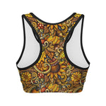 Abstract Sunflower Pattern Print Women's Sports Bra