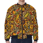 Abstract Sunflower Pattern Print Zip Sleeve Bomber Jacket