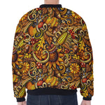 Abstract Sunflower Pattern Print Zip Sleeve Bomber Jacket
