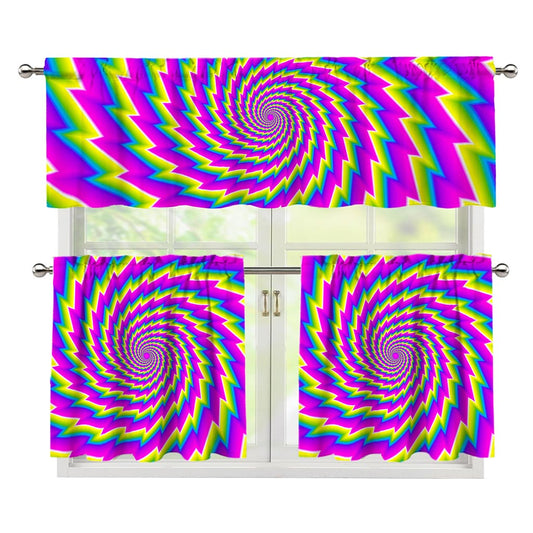 Abstract Twisted Moving Optical Illusion 3 Piece Kitchen Curtains