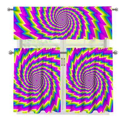 Abstract Twisted Moving Optical Illusion 3 Piece Kitchen Curtains