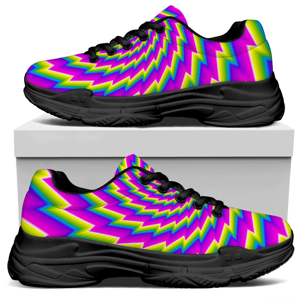 Abstract Twisted Moving Optical Illusion Black Chunky Shoes