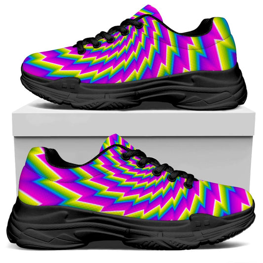 Abstract Twisted Moving Optical Illusion Black Chunky Shoes