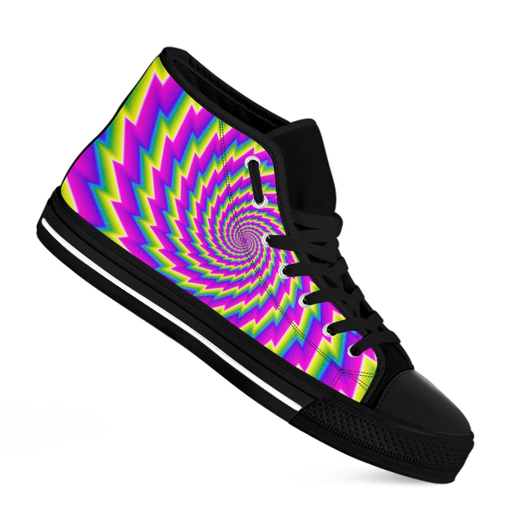 Abstract Twisted Moving Optical Illusion Black High Top Sneakers