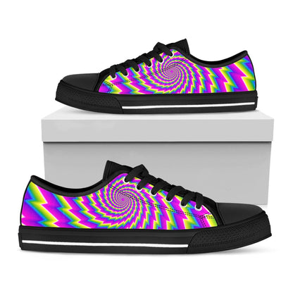 Abstract Twisted Moving Optical Illusion Black Low Top Sneakers
